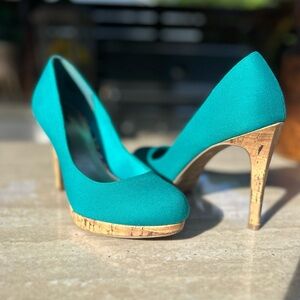 FIONI Clothing Teal Cork Platform Pumps